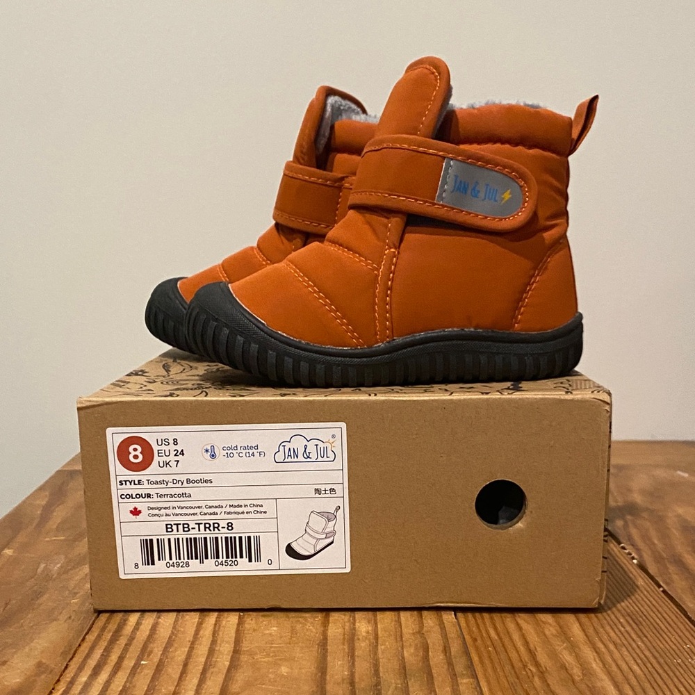 Jan & Jul Terracotta Kids' Cozy Ankle Boots with Hook-and-Loop Closure